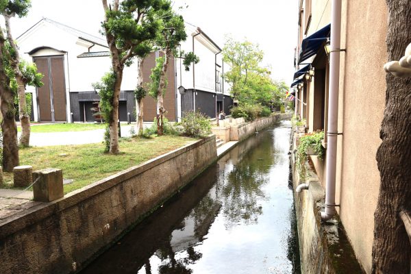 曳山博物館南庭と米川